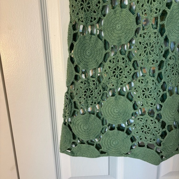 Vintage Gianni Bini Kelly Green Crochet Dress Swim Coverup Summer Boho L Concert - Picture 4 of 5
